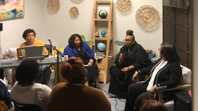 Women leading a faith-centered teaching and discussion